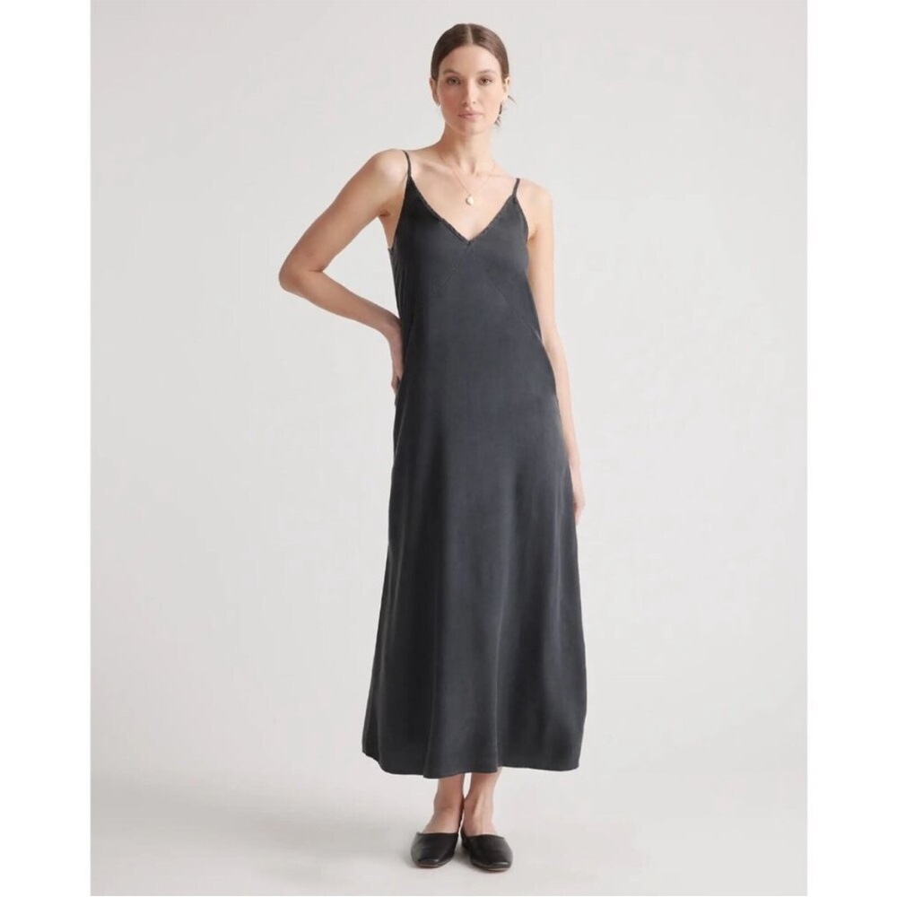 Quince Black Vintage Wash Tencel Maxi Slip Dress Small NWOT